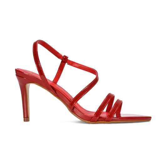 cherry red high heels, cherry red stiletto high heels, Formal strappy pointed toe heels, Slingback party heels, women’s evening stiletto shoes