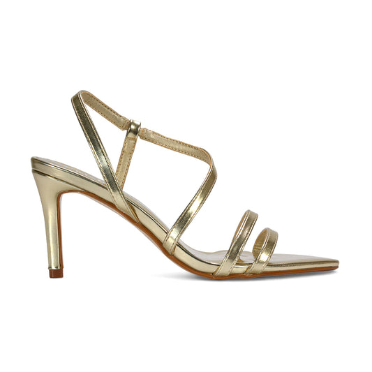 gold high heels, gold stiletto high heels, Formal strappy pointed toe heels, Slingback party heels, formal pointed toe high heels