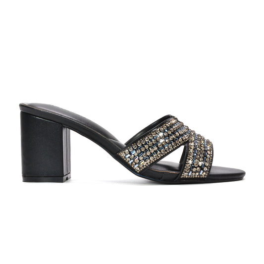 black mule heels, black diamante mule heels for women, black party heels, black diamante heels for wedding guest