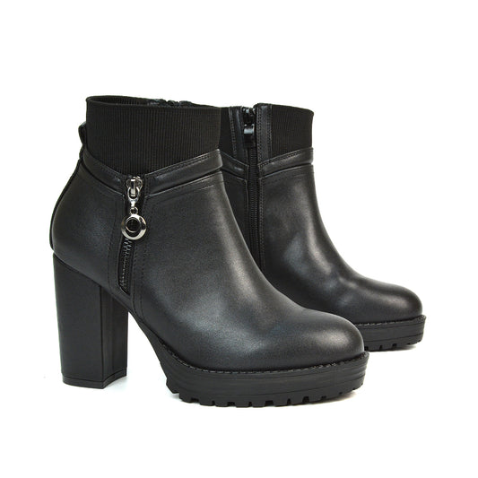 Black Block High Heel Ankle Boots, Womens Black Boots, Block High Heel Ankle Boots, Women's Boots
