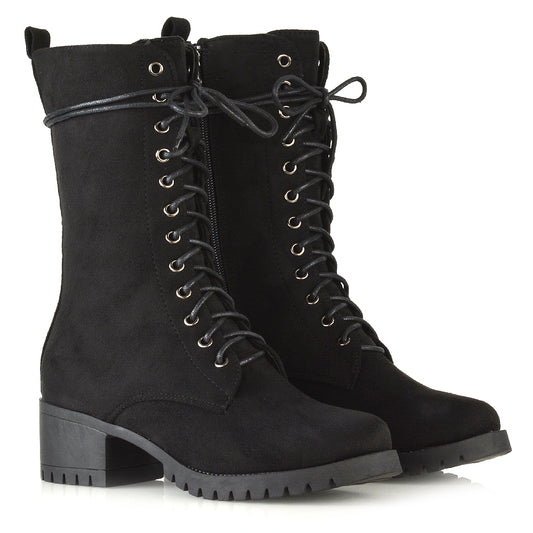 Black | XY London | black biker boots, black faux suede boots, black heeled boots,
