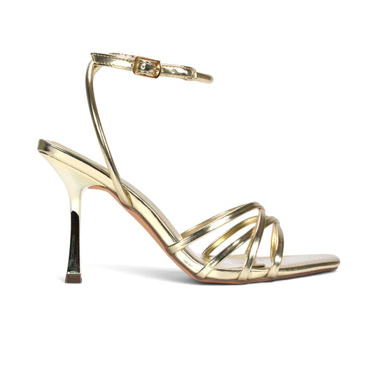 Gold stiletto sandals, Gold strappy stiletto sandals with square toe, Gold wedding heels, Buy gold stiletto sandals online