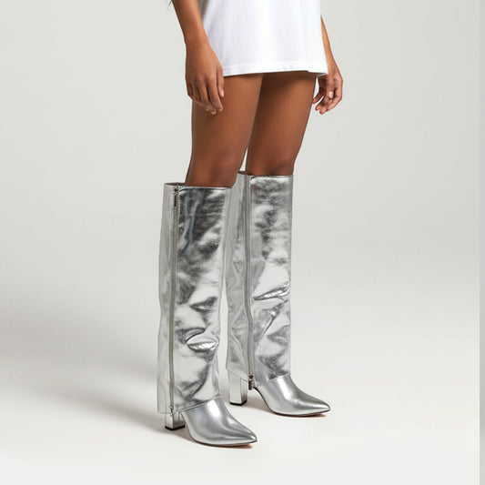 metallic knee high boots