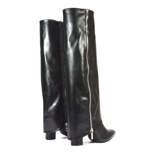 black fold over knee high boots, black fold over boots, knee high fold over boots, fold over boots