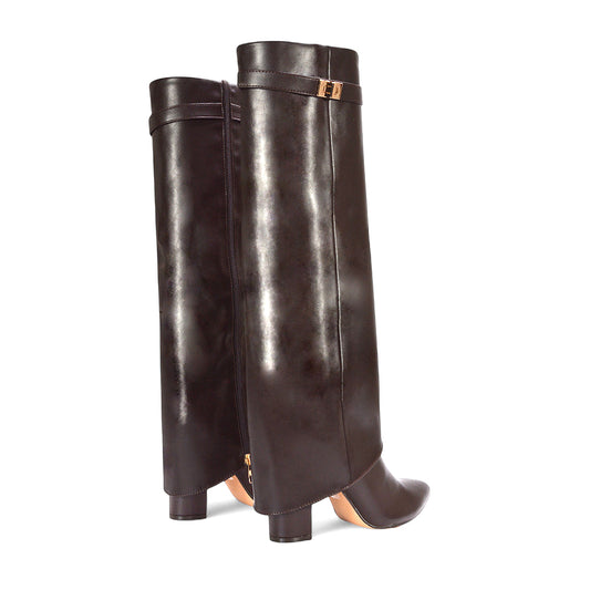 brown knee high boots, brown heeled boots, knee high boots, heeled boots