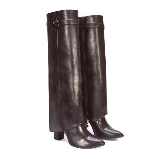 brown fold over boots, brown fold over knee high boots, fold over boots, fold over knee high boots