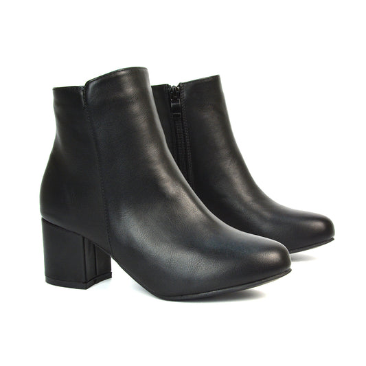 Comfortable work ankle boots, Mid heel black boots for women, Black synthetic ankle boots, Women's black synthetic leather ankle boots with block heel