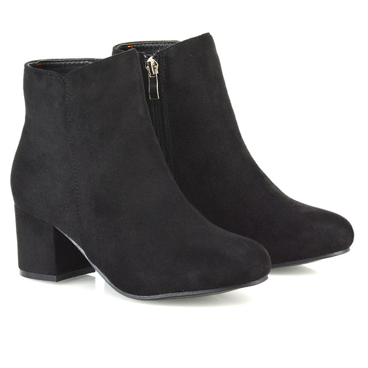 Faux leather ankle booties for fall and winter, Classic mid heel black boots for women, Black faux suede ankle boots,
