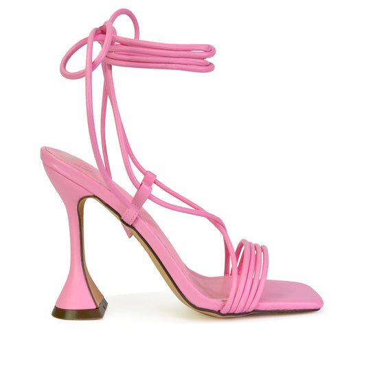 Pink | XY London | pink heels,pink high heels,pink lace up heels,pink block heels,pink sculptured heels