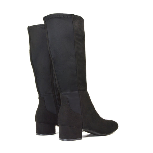 Black Faux Suede Stretchy Knee High Boots, Black Faux Suede Knee High Boots, Stretchy Knee High Boots, Knee High Boots