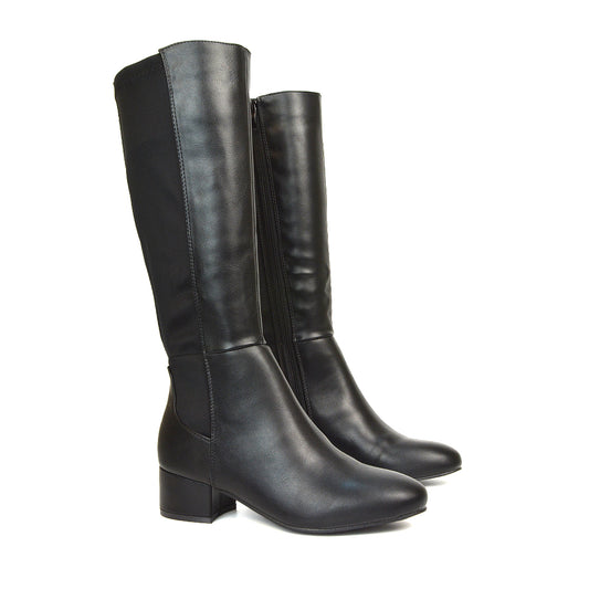 Black Long Boots, Black Elasticated Calf Boots, Long Boots, Elasticated Calf Boots