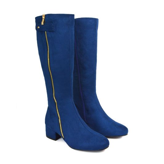 Women's Navy Boots, Women's Navy Knee High Boots, Navy Knee High Boots Heels, Women's Boots
