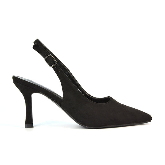 Womens Black High Heels, Slingback Court Shoes, Black Slingback Court Shoes, Slingback Court Heels
