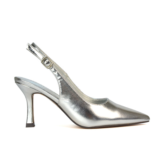 Silver Metallic Strappy Heels, Silver Strappy High Heels, Silver Pointed Toe Heels, Silver Pointed Toe Shoes