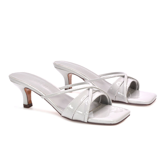 grey heeled sandals, grey slip on heels, heeled sandals, slip on heels