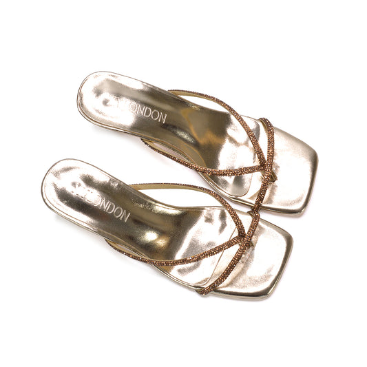 gold diamante heels, gold sparkly heels, diamante heels, sparkly heels, gold sparkly sandals, gold low heel sandals, gold metallic heels