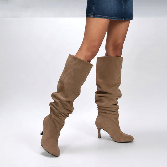 Women's taupe slouchy knee-high boots