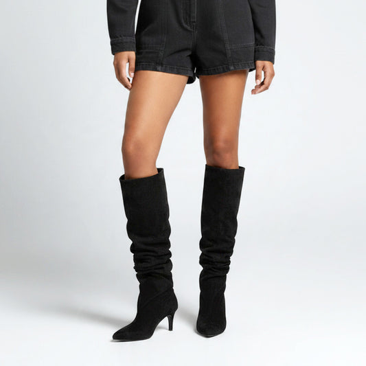 women's black suede-look knee-high boots
