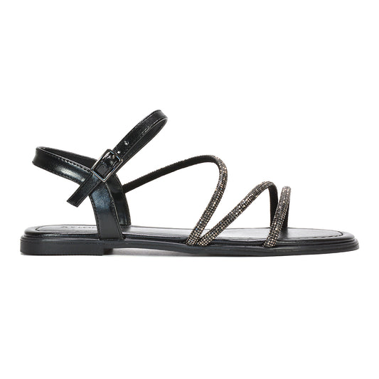 diamante ankle strap flat sandals for holidays, diamante flat sandals, black diamante flat sandals, black diamante ankle strap flat sandals for holidays