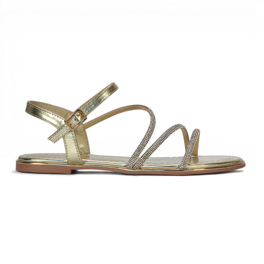 gold jewelled flat sandals, gold diamante sandals for beach holiday outfits, gold diamante ankle strap sandals for holiday outfits, gold diamante flat sandals