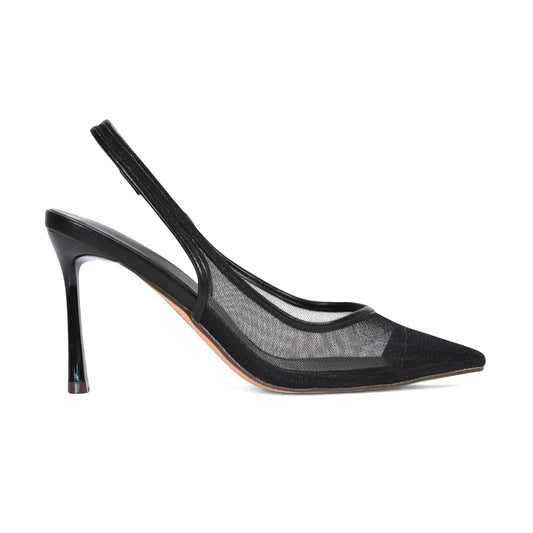 black party heels, black slip on heels, party heels, party shoes, slip on heels, Elegant mesh stiletto shoes, wedding guest heels