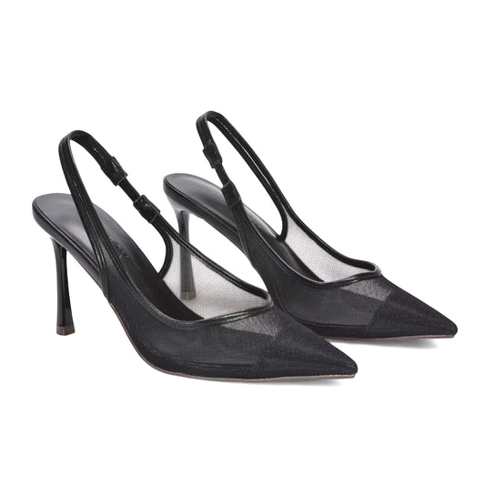 black high heels, black heels, high heels, heels, Mesh slingback pumps, Women’s pointed toe slingback heels
