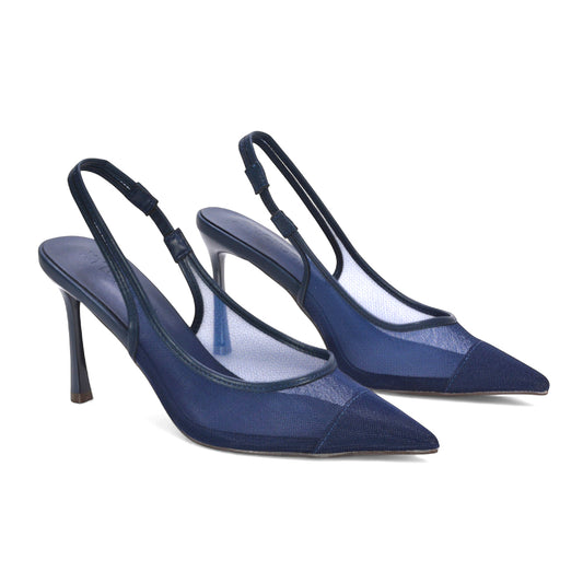 navy high heels, navy heels, high heels, heels, Mesh slingback pumps, Women’s pointed toe slingback heels