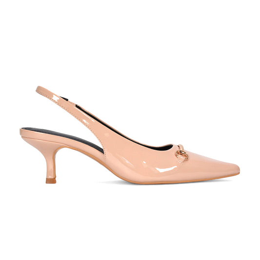 nude slip on heels, nude strappy heels, slip on heels, strappy heels, Pointed toe slingback heels, Party heels with buckle