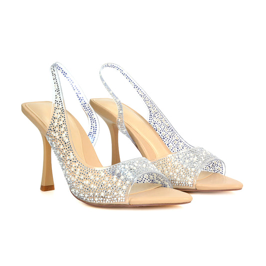 Perspex Heels, Nude Heels, Diamante Heels, Stiletto High Heels, Nude Stilettos