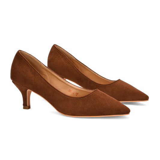 brown kitten heel pumps, brown heels for parties, brown heels for evening wear