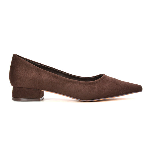 Brown Slip On Pointed Toe Low Block Heel Court Shoes, Brown Pointed Toe Court Shoes, Brown Low Block Heel Shoes