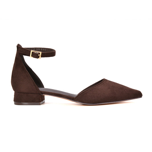 brown faux suede court shoes, brown faux suede pointed toe court shoes, classy brown heels