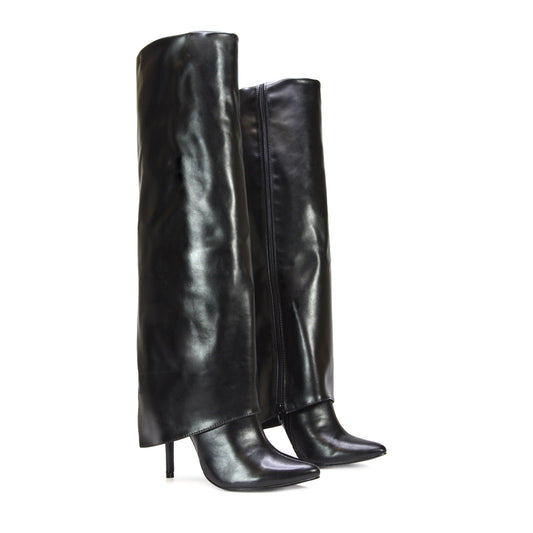 black fold over boots, black knee high boots, fold over boots, knee high boots