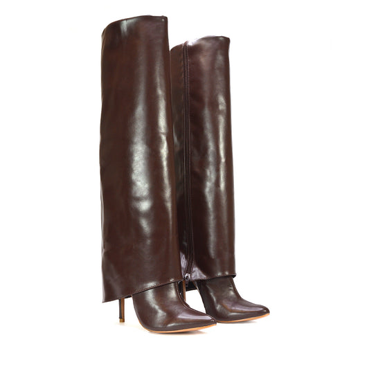 brown fold over boots, brown knee high boots, fold over boots, knee high boots