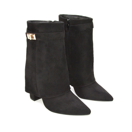 black Fold over ankle boots, black fold over boots, Fold over zip ankle boots for women, Fold over ankle boots, fold over boots for jeans