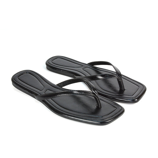 Black Flip Flops, Black Square Toe Sandals, Flip Flops, Square Toe Sandals