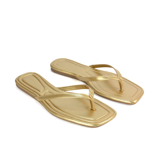 Gold Flip Flops, Gold Square Toe Sandals, Flip Flops, Square Toe Sandals