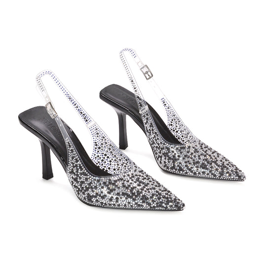 black Perspex high heels, black sparkly Perspex heels, Perspex high heels, sparkly Perspex heels