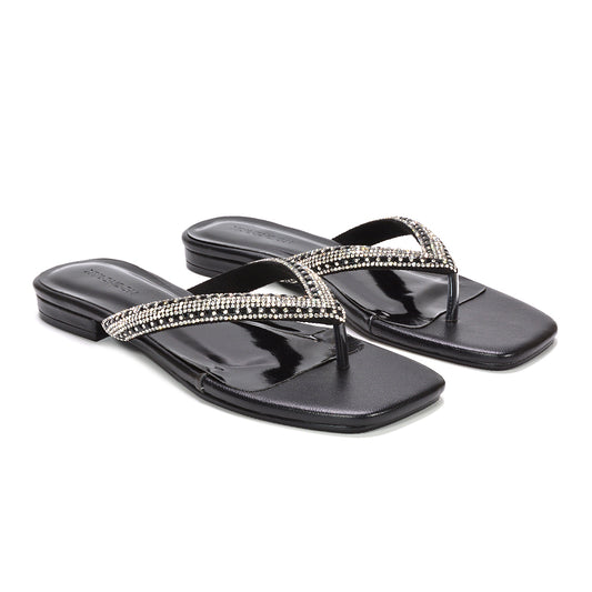 women’s diamante sandals, women’s flat diamante thong sandals, buy women’s diamante sandals online, rhinestone sandals women, black sandals