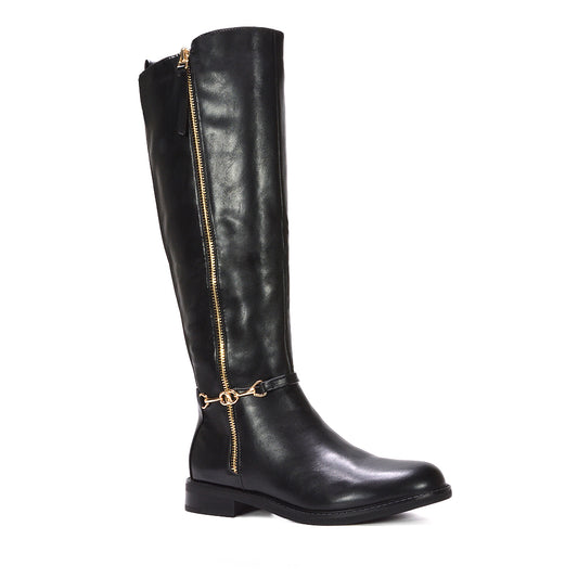 Women's black riding boots, Black knee-high boots with gold zipper, Buy black knee-high boots online