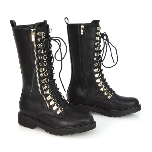 black | XY London | Black Lace Up Boots,Black Mid Calf Boots,Black Biker Boots,Black Winter boots,Combat Boots,,