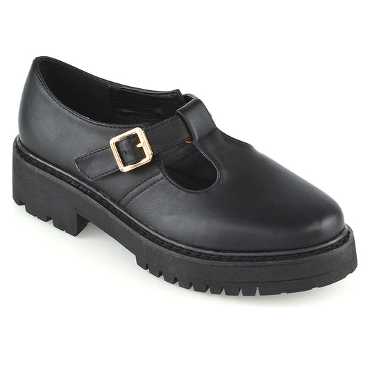 black synthetic leather | XY London | chunky sole shoes,brogues in black,black school shoes,black work shoes