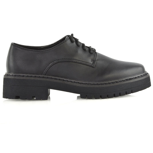 black synthetic leather | XY London | "chunky brogues,girls school shoes ,womens work shoes online,black synthetic leather
black croc 
black patent
"