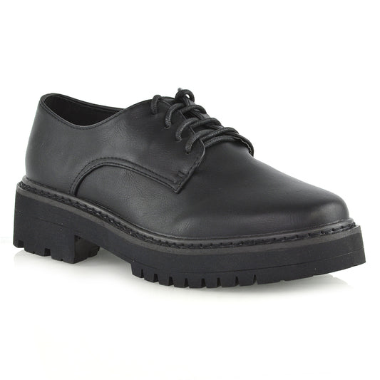 black synthetic leather | XY London | "chunky brogues,girls school shoes ,womens work shoes online,black synthetic leather
black croc 
black patent
"