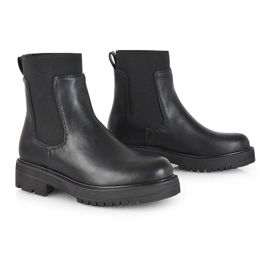 black synthetic leather | XY London | block heel boots,chunky sole boots,ladies ankle boots,womens boots online,black pu boots,
