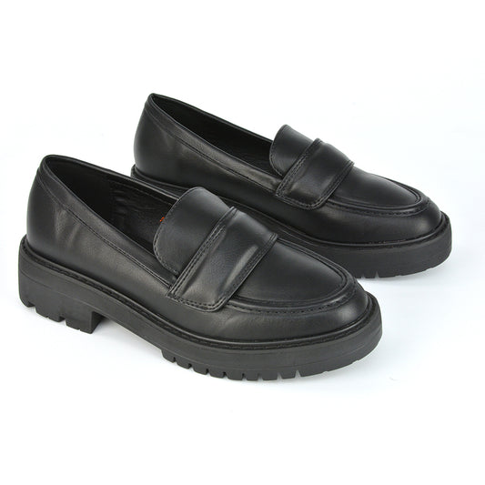 black synthetic leather | XY London | Black School Shoes,Black Loafers,Black Slip On Shoes,Black Work Shoes,Black Chunky Loafers,Black Platform Shoes,