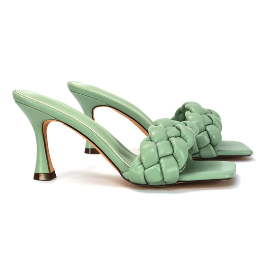 mint | XY London | Mint Heels,Mint Mules,Mint Square Toe Heels,Mint Mules,Mint Strappy Heels,Woven Strap Sandals,woven heels, high heels, green shoes, green heels,green shoes