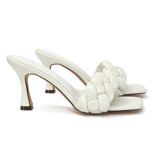 white | XY London | White Mid Heels,White Mules,White Woven Strap Heels,White Square Toe Heels,White Strappy Heels