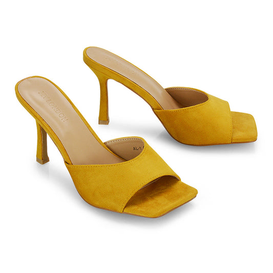 red | XY London | square toe heels ,red faux suede heels,heeled mules,womens heels online,red heels