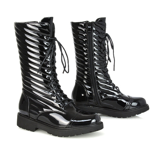 black patent | XY London | Padded Boots,Lace Up Boots,Combat Boots,Flat Boots,Ankle Boots